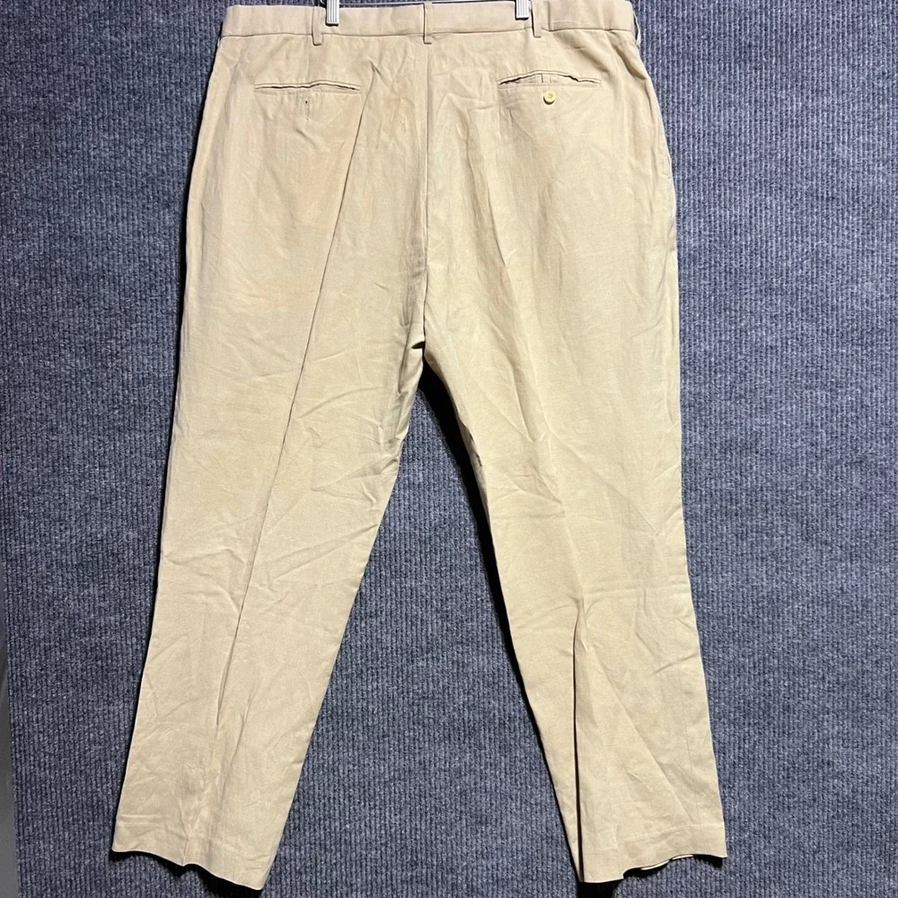 Vintage Polo Ralph Lauren Trousers Mens 44B-32 Tan Linen Silk Blend Pleated